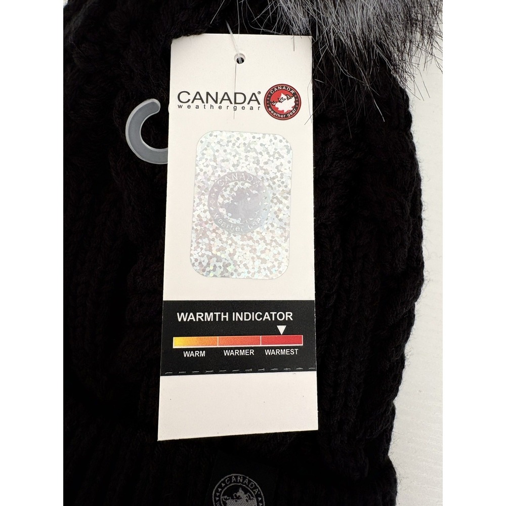 NWT Canada Weather Gear Women's Beanie Hat Black Plush Lined W/Pom Pom Gorpcore - Picture 4 of 5